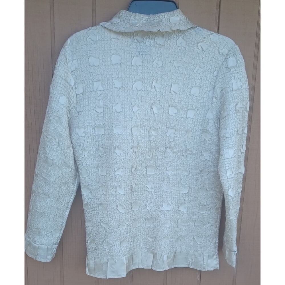 Cream Textured Jacket Blouse 2 Piece Set M L Romantic Mother Bride - Picture 6 of 13